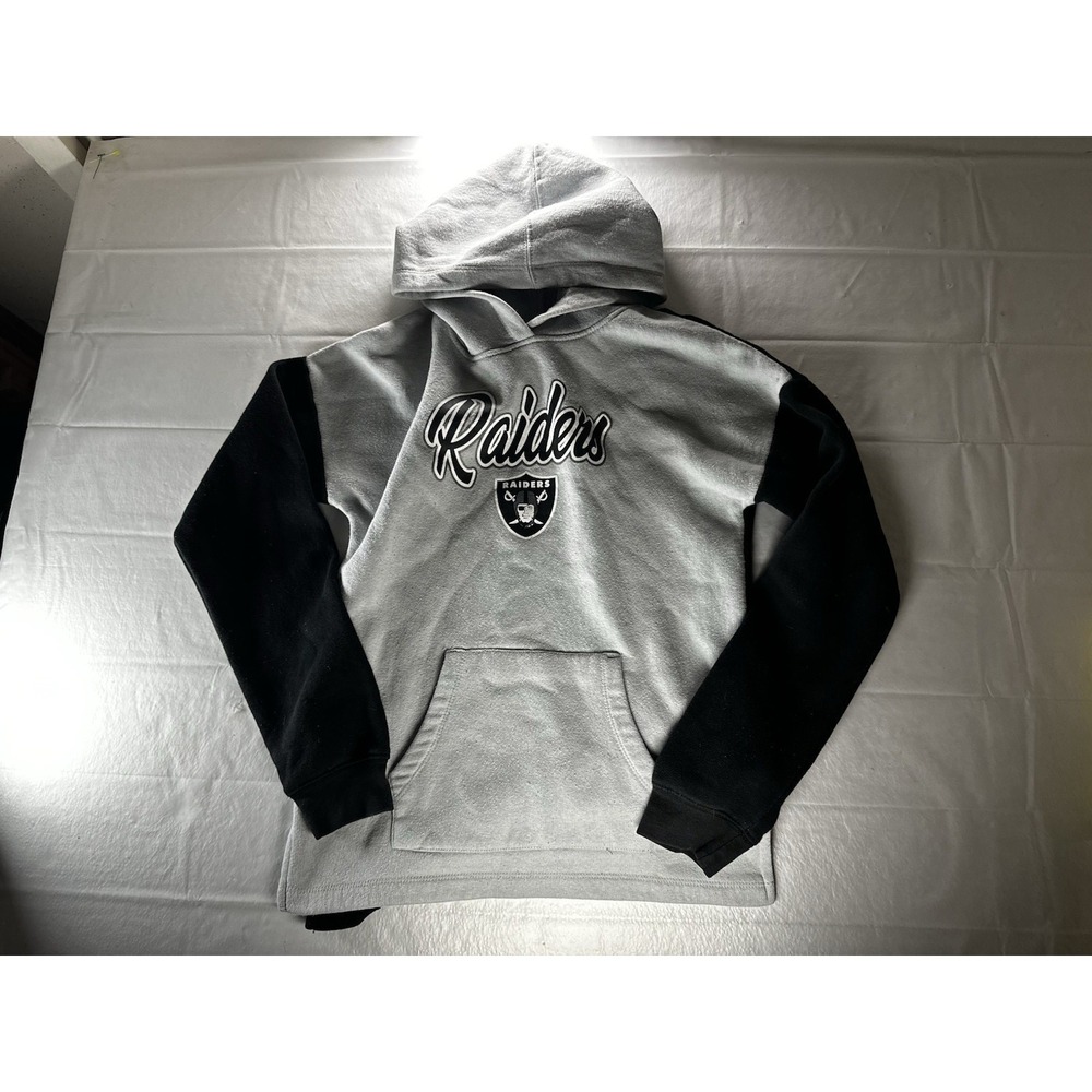 NFL Team Apparel Raiders Hoodie Girls XL Gray Black Pullover Sweatshirt